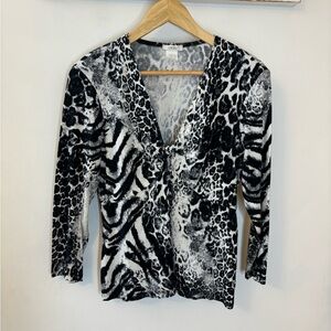 Cache VTG Black and White Animal Print Twist Front Top